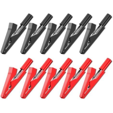 Pinces crocodiles isolées électriques, 10 pièces, pinces crocodiles rouges et noires pour sondes de Test de 2mm, fiches banane de 2mm (1/3)