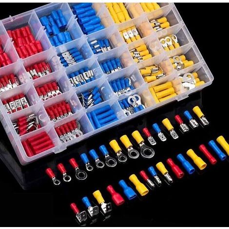 480 pièces 30 types cosses electriques a sertir, connecteurs avec douilles isolantes, anneau plates fourches et kits avec coff