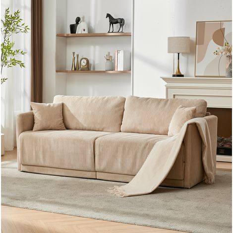 Divano letto 2 posti in velluto a coste beige 182 x 88 x 84 cm HAVRYA (1/5)