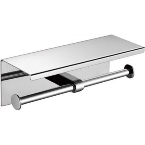 Silver - 27x11x10 cm - Stainless steel toilet paper holder with smartphone stand, storage capacity for 2 rolls, Stainless steel (1/3)