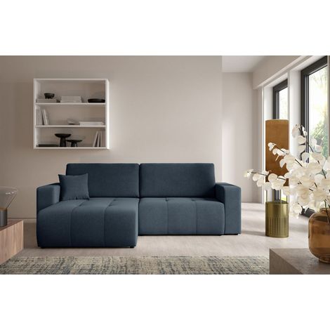Ecksofa Sofa mit Schlaffunktion AUGUSTO in Stoff Wind Dunkelblau Ottomane Links (1/5)