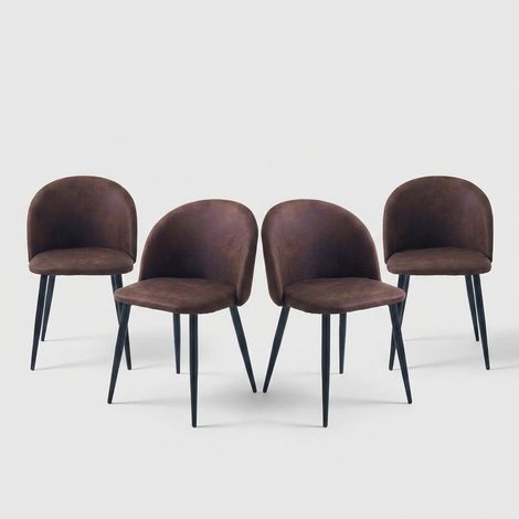 Set 4 sedie pranzo microfibra marrone gambe metallo Louisiana Brown