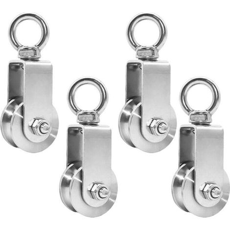 poulies de 34 mm avec roulement à billes, poulie de levage, capacité de charge 250 kg, poulie de câble en acier inoxydable pour corde de fitness (4 pièces, 34 mm) (1/4)
