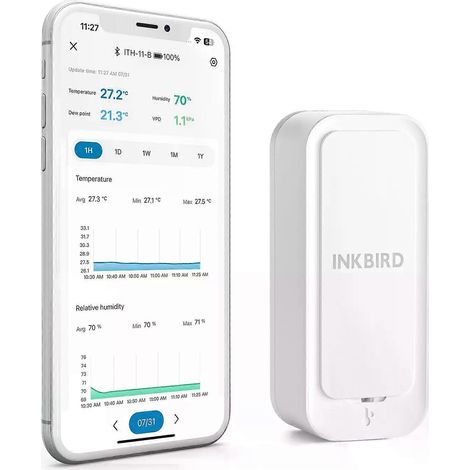 Thermo-hygromètre Inkbird ith-11-b 50 Bluetooth avec application de contrôle à distance, étanche IP65, enregistrement des données de température et d'humidité. (1/4)