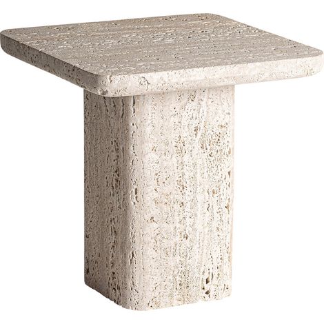Table basse en travertin beige style art déco finition artisanale - Beige travertin naturel (1/3)
