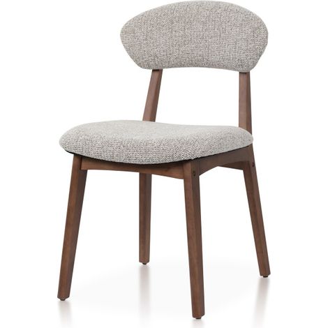 Chaise LINA en bois aspect noyer et tissu brun chiné rembourré (1/5)