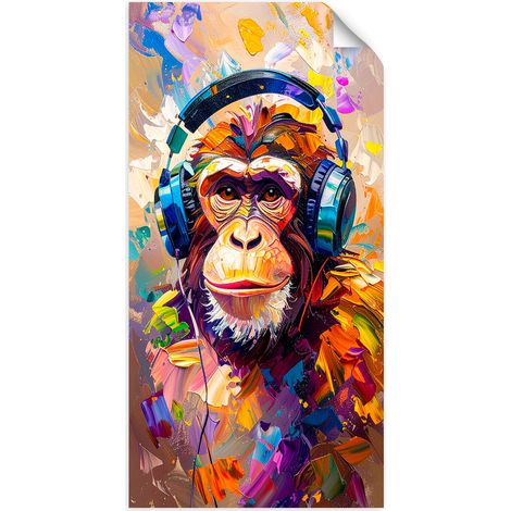 Selbstklebendes Poster – Wandsticker Bunter DJ Affe mit Kopfhörern 40x80 cm