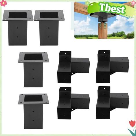 Tbest support d'extension d'angle Support de Pergola en acier, Kit de quincaillerie de support en outillage d'assemblage 8 pièces (1/5)