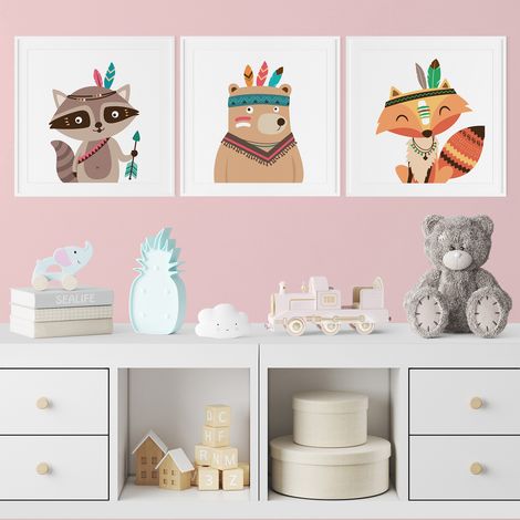 Lot de 3 Affiches / Posters Triptyque Enfants - Animaux Indiens - Lot de 3 affiches 50x50 cm (1/2)