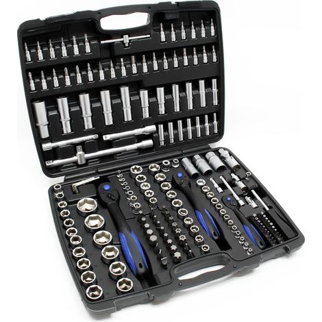 Set de 172 piezas llaves de vaso carracas 1/4" 1/2" 3/8" bits extensiones herramientas maletín