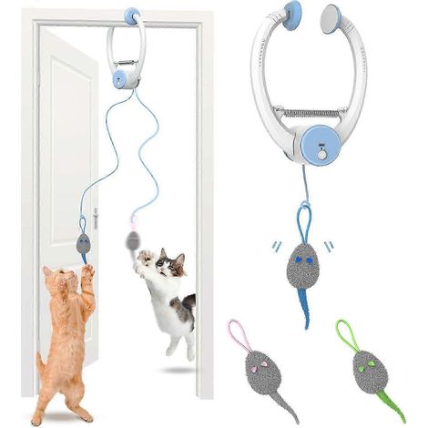 Interaktives Katzenspielzeug für Wohnungskatzen, intelligentes, per USB aufladbares Türhänger-Spielzeug mit automatischem Einzug, elektronisches Selbstspiel-Feder-Katzenspielzeug mit Schnur.