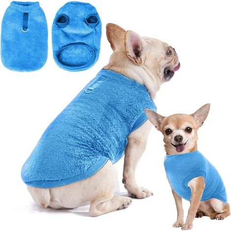 Dog Cat Fleece Pullover Winter Coat with D-Ring for Small Medium Size (Blue, L)
