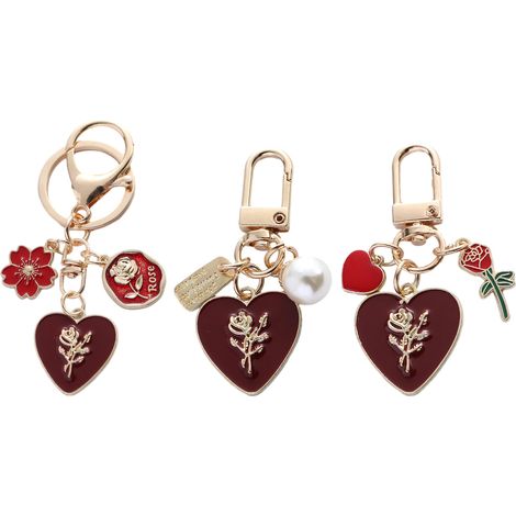 Lot de 3 porte-clés rose avec pompon, accessoires pour sac à main et sac à main, pour femmes et filles. (1/5)