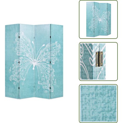 Paravento per bagno - vidaXL Paravento Pieghevole 160x170 cm Stampa Farfalla Blu - Paravento per camera da letto