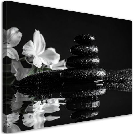 Tableaux, Pierres noires fleurs blanches spa zen,30x20 (1/4)