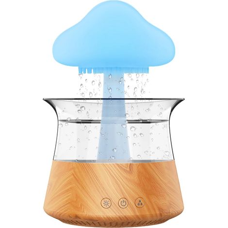 Humidificateur Nuage de Pluie 300 ml - 7 Veilleuses, 3 Modes Pluie/Brouillard - Pour Chambre, Maison, Bureau, Voiture - Grain de Bois (1/5)
