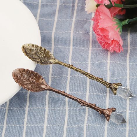 Cuillère à Dessert Vintage en Bronze Vert, Cuillère à Café en Forme de Tête de Cristal (1/5)