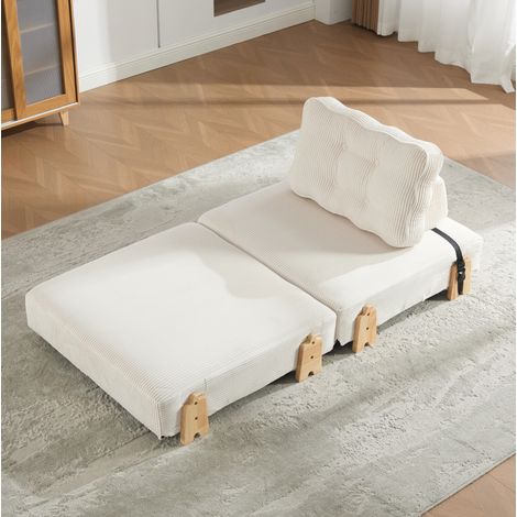 Poltrona letto singola in corda beige 90 x 86 x 84 cm con struttura in legno DESVIAE (1/5)