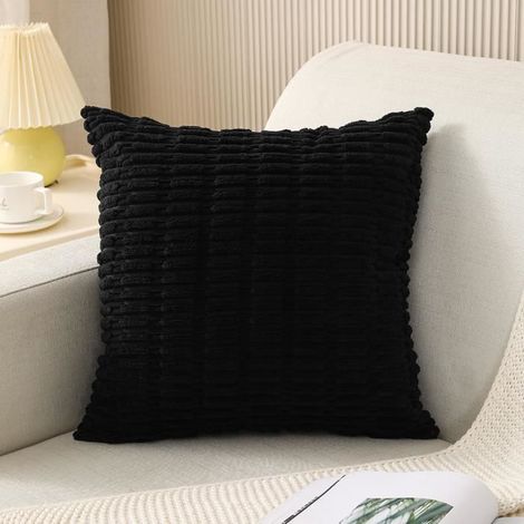 Taie d'Oreiller Carrée Housse de Coussin + Coussin Core Lit Canapé Maison Chaise Voiture Décoration Cadeau (Noir) (1/4)