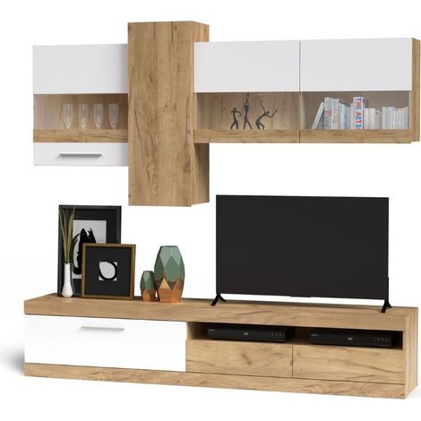 Parete attrezzata 235 cm stile moderno colore rovere e bianco - Tokio (1/5)