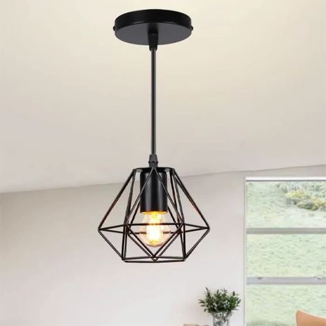 U-Do Lustre Cage forme Diamant mini en Fer Noir Suspension Luminaire Vintage Lampe Intérieur Industriel (1/4)