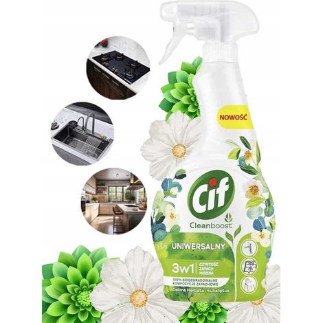 CIF Cleanboost Spray detergente universale 3 in 1 al tè verde ed eucalipto