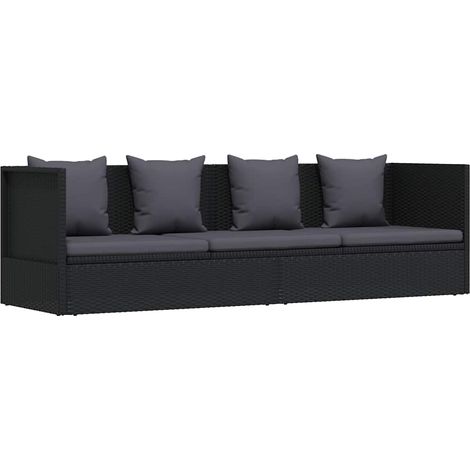vidaXL Lettino da Giardino con Cuscini in Polyrattan Nero (1/5)