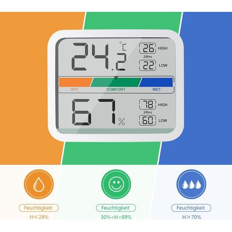 Thermomètre numérique hygromètre intérieur thermo-hygromètre numérique avec aimant, enregistre le thermomètre d'ambiance, pile incluse, blanc (1/4)