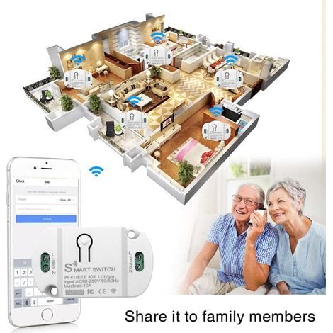 Commutateur,Commutateur WIFI Intelligent Disjoncteurs Domestiques Téléphone Portable Télécommande de Synchronisation pour Appareils électroménagers(10A) (1/4)