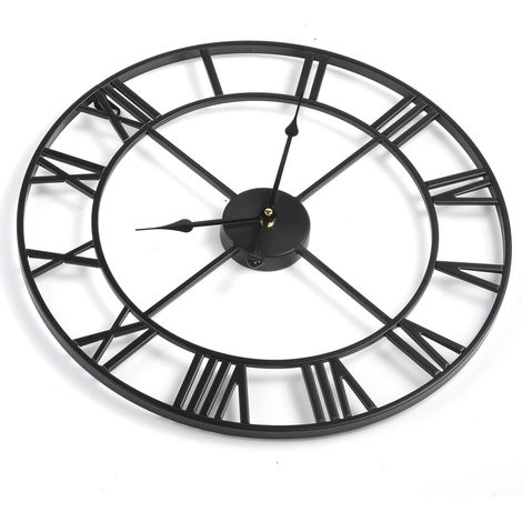 Grande horloge murale moderne en métal avec chiffres romains, silencieuse et décorative, noire, 40 cm, pour salon, cuisine, chambre, jardin. (1/4)