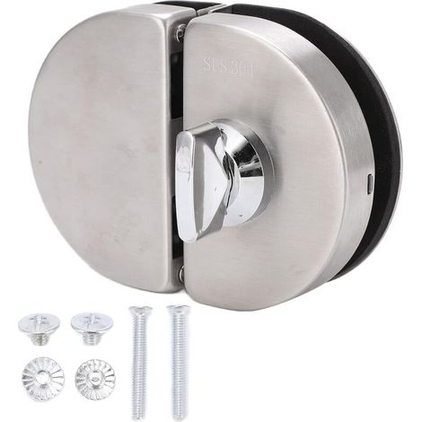 Silver Round Hem Reversible Door Lock for 12mm Glass, Stainless Steel Without Hole Opening. (1/5)