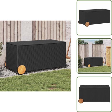 Boîte de rangement de jardin et roues noir 190L résine tressée - Boîte De Rangement Jardin - Coffre De Jardin - Rangement Exterieur - Résine Tressée - Polyrotan