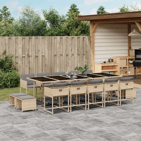 Set comedor de jardín con cojines 15 pzas ratán sintético beige vidaXL