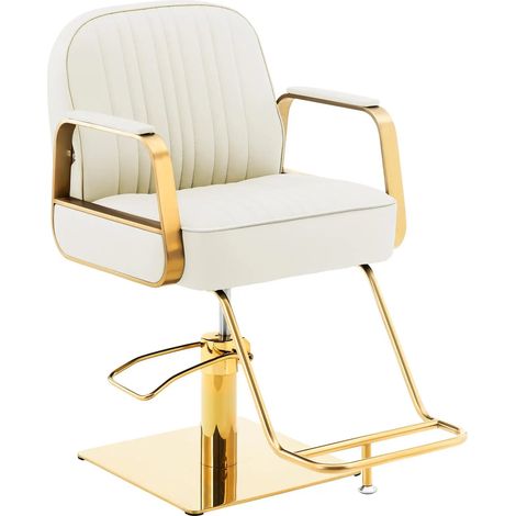 Sillón de barbero con reposapiés 200 kg acero inoxidable color crema dorado 140008957 (1/5)