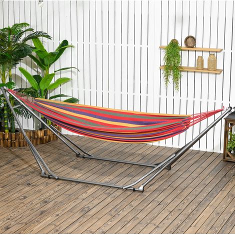 Support de hamac pliable 2 en 1 en acier noir, 290 x 92 x 88 cm, 120 kg HAVRYA (1/5)