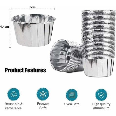 QORVA-50 Pièces Moules de Cuisson en Papier d'aluminium, Caissettes Cupcakes, Moulle Mini Cupcakes, caissettes pour Cupcakes et Muffins pour Les Mariages, fêtes et Autres Célébrations à thème (Argent) (1/3)