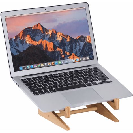 Relaxdays Support ordinateur portable 10-15 pouces, rehausseur et support vertical, bureau/télétravail, bambou naturel (1/5)