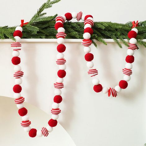 Guirlande De Boules En Feutrine - 180 Cm - Décoration De Noël Pour Arbre Sapin Cheminée Porte Mur - Lot De 1 (1/5)