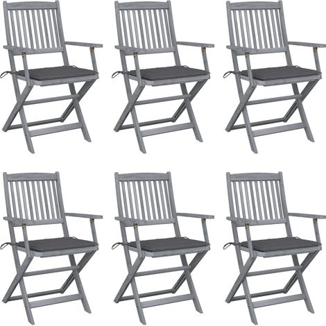 Lot de 6 Chaises de jardin pliables - Chaise d'extérieur pour terrasse/jardin avec coussins Bois d'acacia BV378346 - BonneVie (1/5)