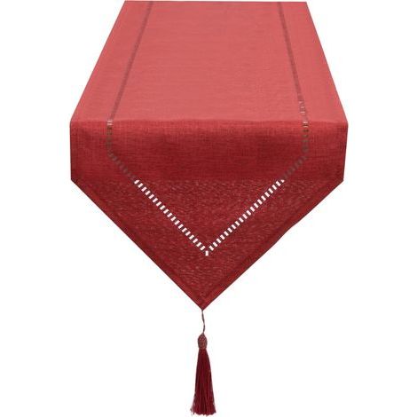 Camino de mesa de lino rojo de 32 x 275 cm, camino de mesa de alta calidad, camino de mesa liso, moderno, fácil de cuidar para mesa de comedor, mesa de centro, restaurante, decoración (1/5)