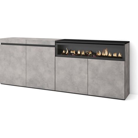 Skraut Home - Aparadores para salón, Gran capacidad de almacenaje, 200x75x35cm, 4 Puertas, Chimenea eléctrica, Estilo Moderno, Gris Cemento (1/5)