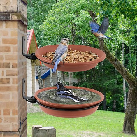 Bac À Oiseaux - Support En Acier Robuste Pour Arbre Clôture Ou Mur - Bac À Bains Et À Nourriture - 2 Pièces (1/4)