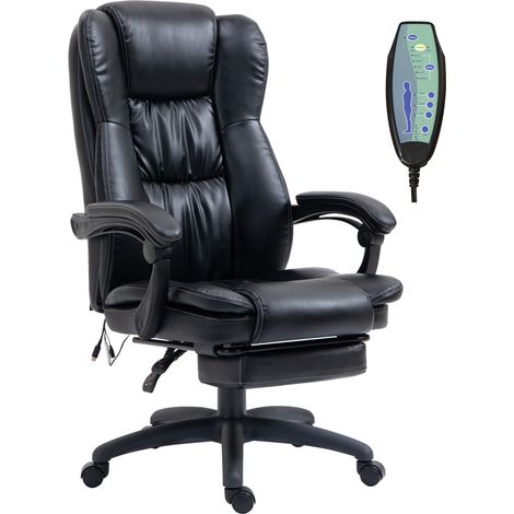 Chaise, imitation cuir, noir, 68,5x68,5x113-121cm, pivotante, réglable, avec repose-pieds, appuie-tête, fonction massage (1/5)