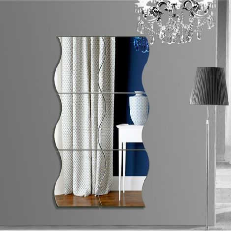 Miroirs Muraux 3D Forme Vague - Lot de 6 Autocollants Décoratifs pour Intérieur, Décoration Murale Moderne et Élégante-x (1/3)