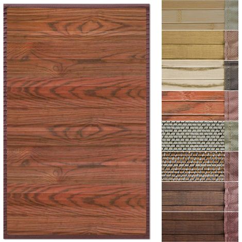 Tapis en bambou avec bord en tissu Design naturel 150 x 200 cm, magenta/marron