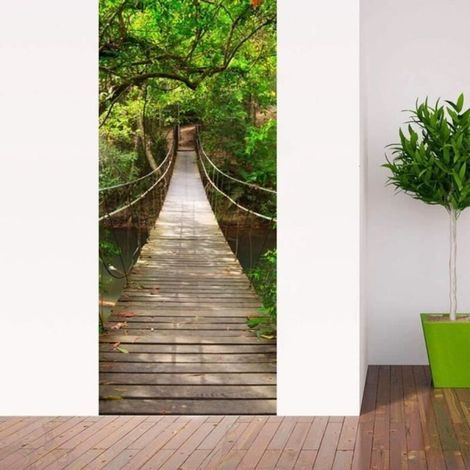 Autocollant mural 3D effet trompe-l'œil pour porte, en PVC, décoration salon/chambre, papier peint pont suspendu. (1/5)