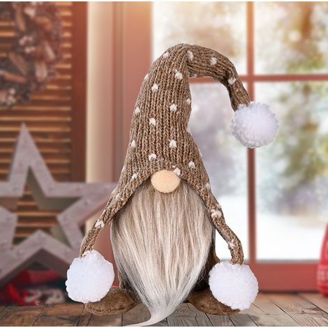 Nouvelle poupée Rudolph Barbe Blanche sans visage, décoration de Noël, figurine d'un vieil homme de la forêt assis avec un bonnet tricoté, couleur café