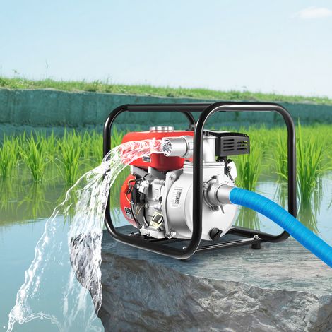 Kit Pompe à Eau Thermique Eaux Usées Auto-amorçante, Motopompe Essence 4 Temps 7,5 CV, 26 m³/h (26 000 L/h), Raccord 50 mm (2″), avec Tuyau d’Eau 7,5 m, pour Jardin, Bassin et Irrigation (1/5)
