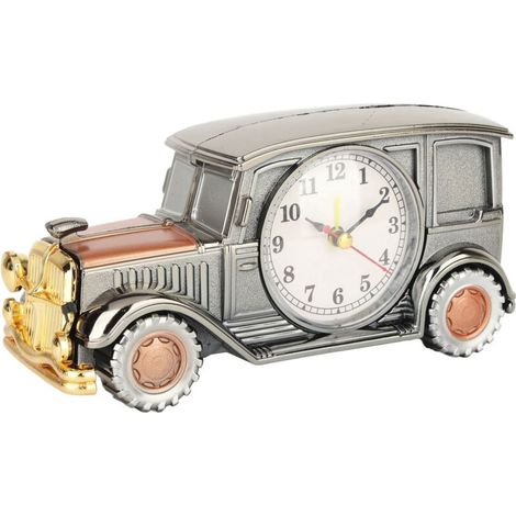 Réveil Modèle Voiture Rétro avec Grand Cadran et Porte-stylo Multifonction pour Enfants - Noir
