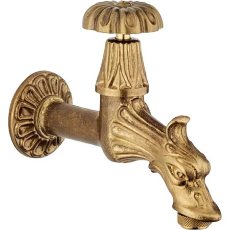 Bagnoclic – Robinet de jardin en laiton à gueule de lion – Raccordement standard 1/2 – Avec vis d'ouverture/fermeture – Design artistique